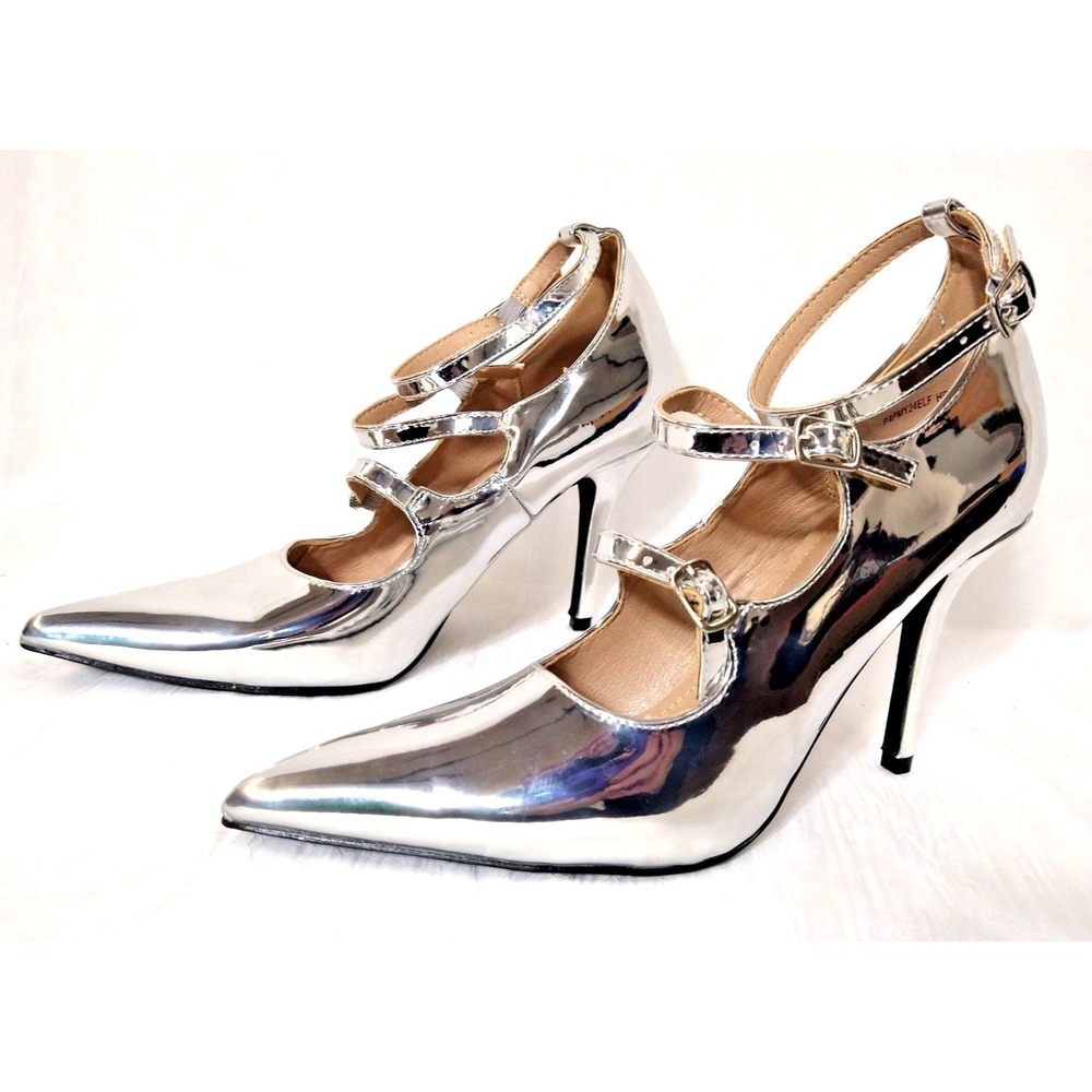 NEW Metallic Silver Space Disco Clubwear Holidays Wedding Formal Glam Heels 9.5